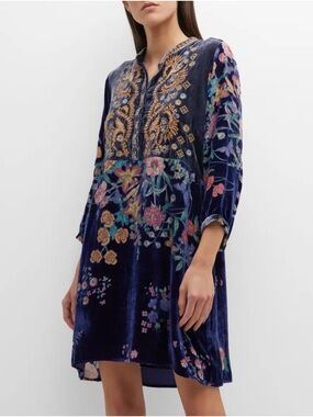 Johnny Was Navy Velvet Embroidered Dress/Tunic
